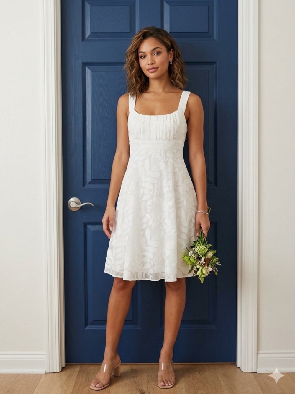White Square-Neck A-Line Dress